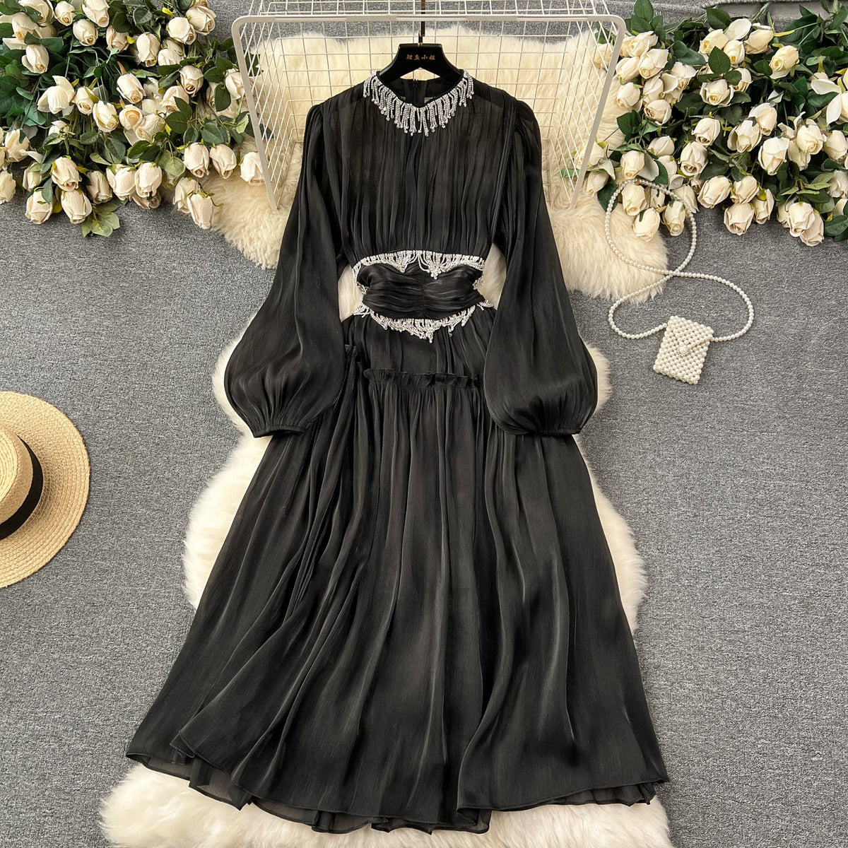 Rhinestone Tassel French Style Dress