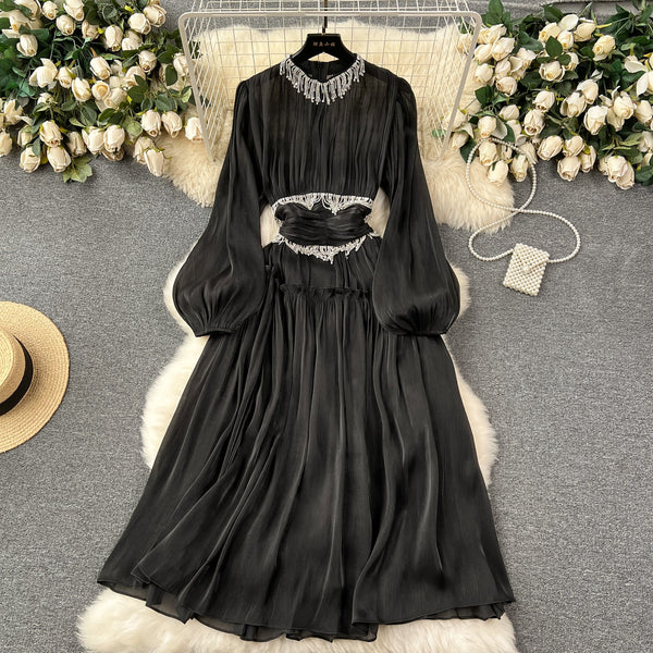 Rhinestone Tassel French Style Dress