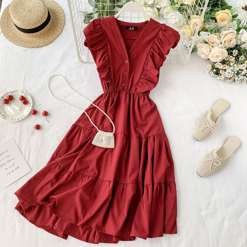 Fairy V-neck Ruffled Sleeveless Dress