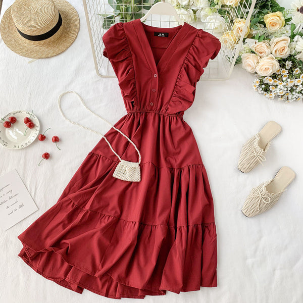 Fairy V-neck Ruffled Sleeveless Dress