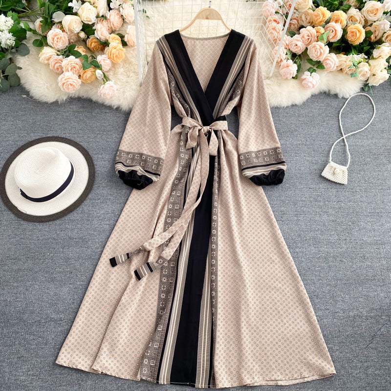 Printed Lace-up Maxi Dress