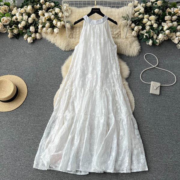 Solid Loose-fit Sleeveless Halter Dress