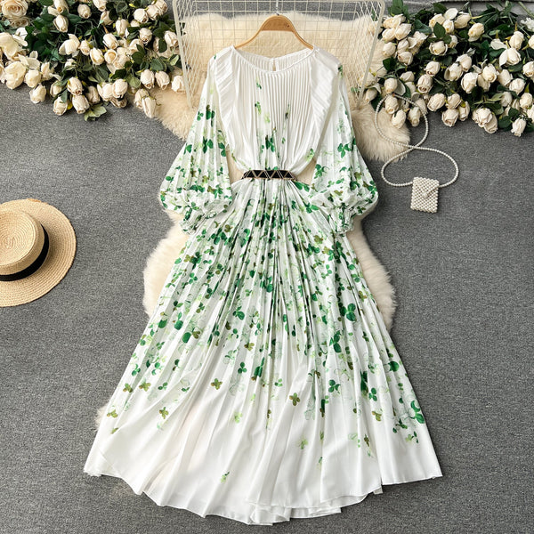 Courtly Flared Sleeve Floral Dress