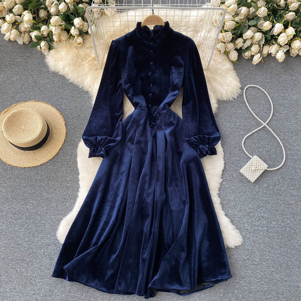 Courtly Flared Sleeve Velvet Dress