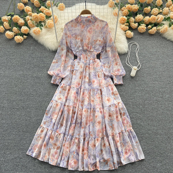Stand Collar Floral Shirt Dress