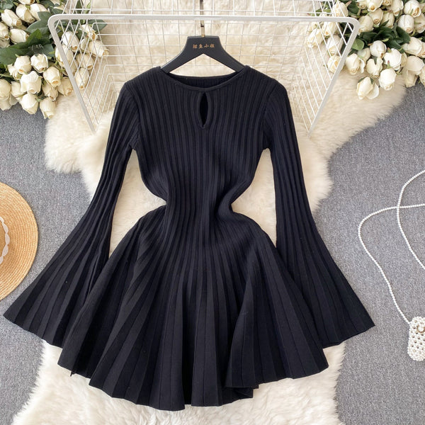 French Style Pleated Knitted Dress