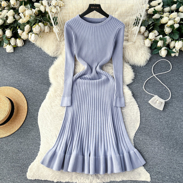 Ruffled Hem Knitted Bottoming Dress