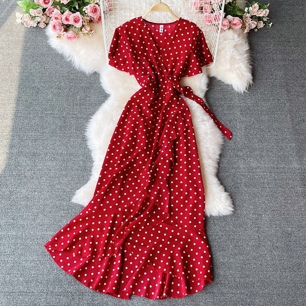 Elegant V-neck Polka Dot Dress