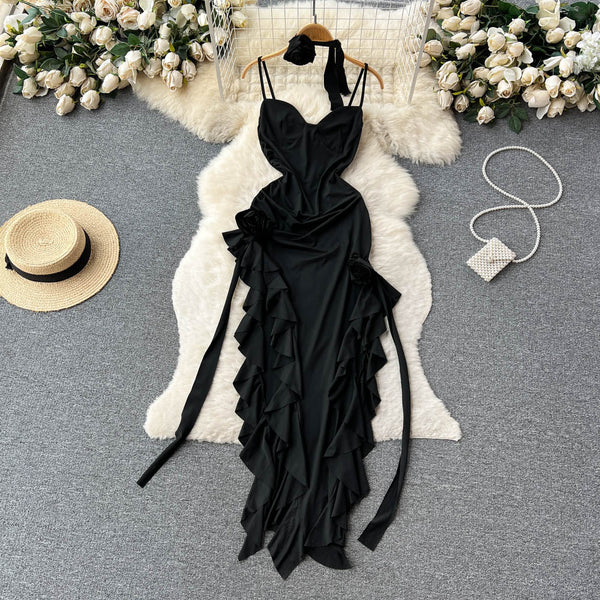 Fairy Ruffled Lace-up Slip Dress