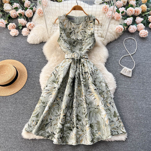 Vintage Sleeveless Floral Printed Dress