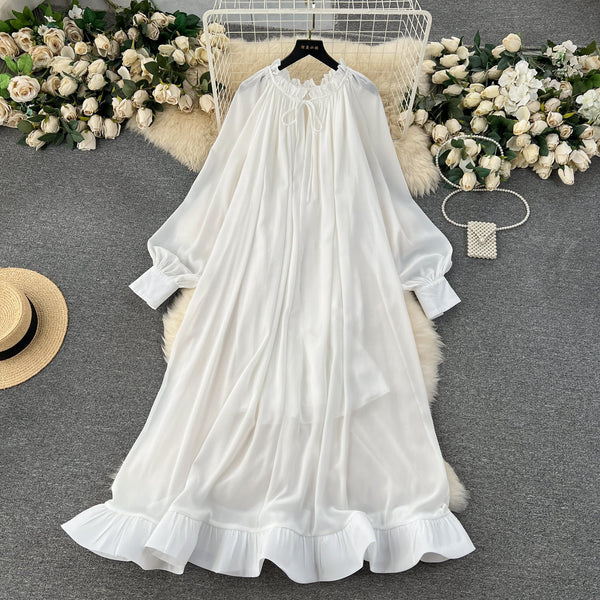 Oversized Solid Color Ruffled Dress