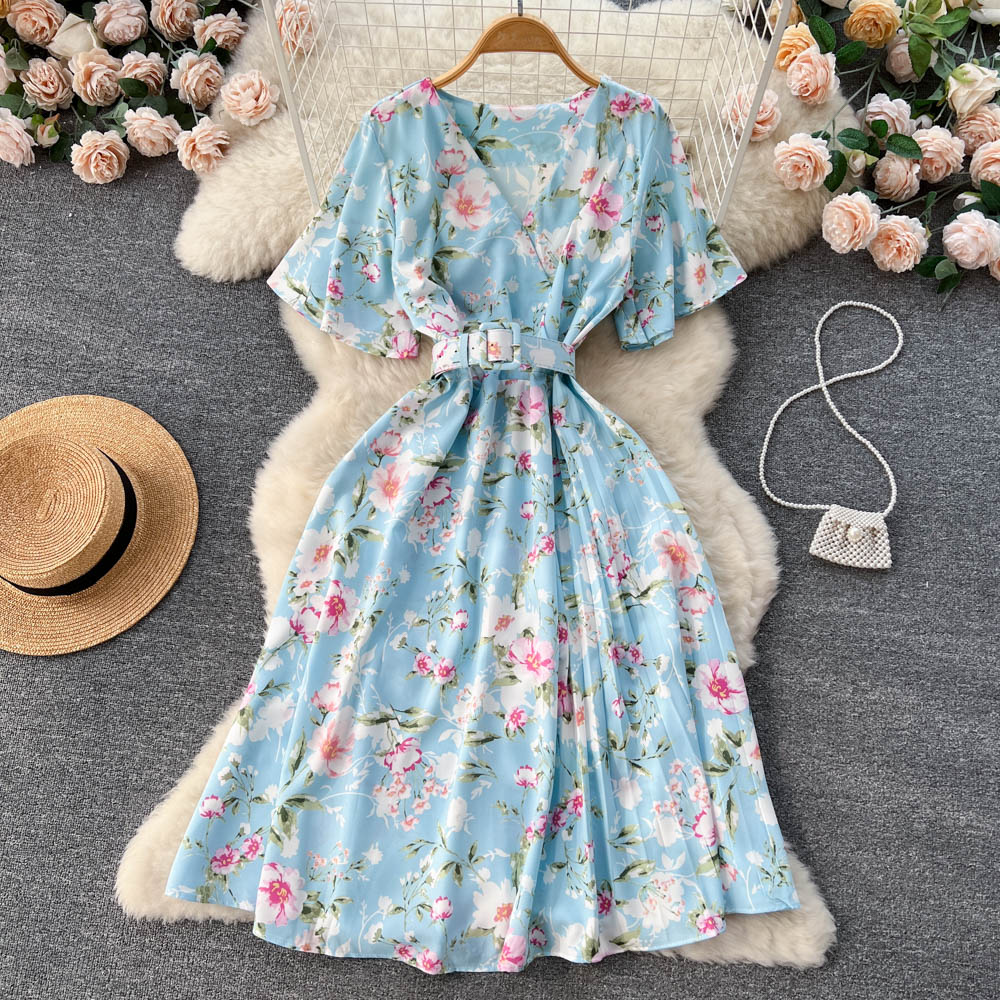 Korean Style Floral Print Chiffon Dress