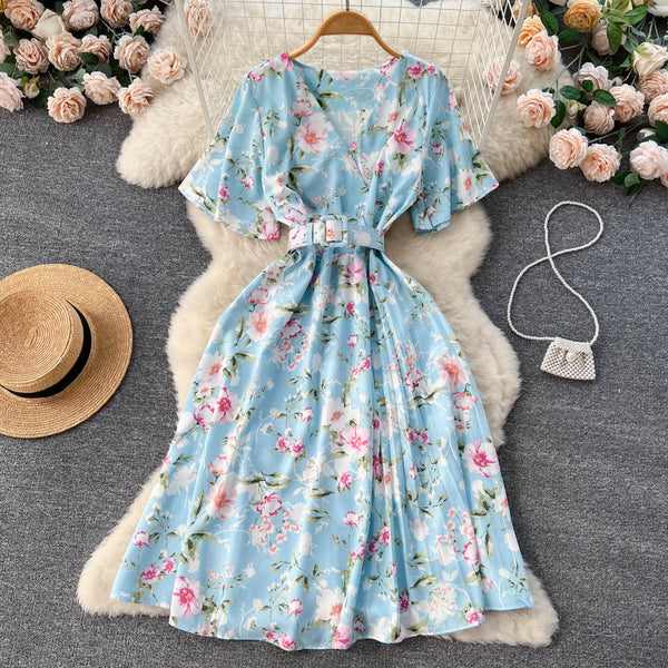 Korean Style Floral Print Chiffon Dress