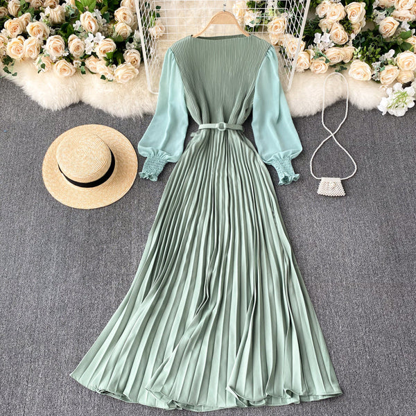Pressed Pleated Waist Slimming Dress