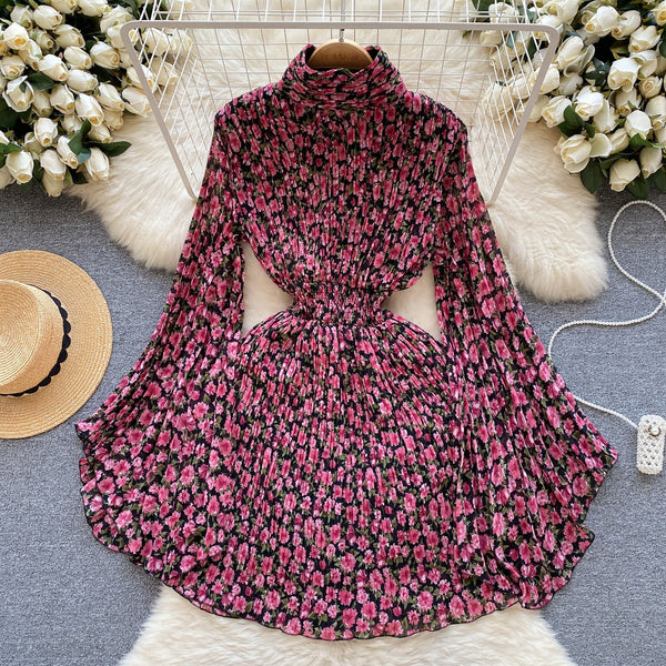 Flared Sleeve Floral Chiffon Dress