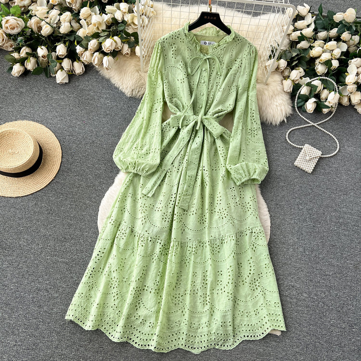 Bohemian Style Lace-up Ruffled Dress