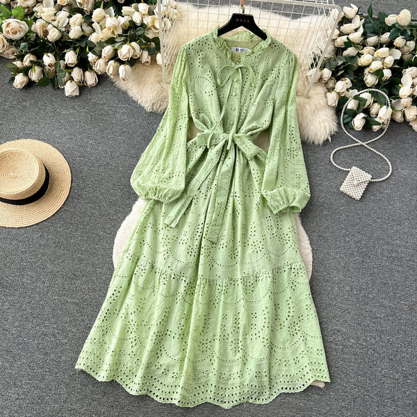 Bohemian Style Lace-up Ruffled Dress