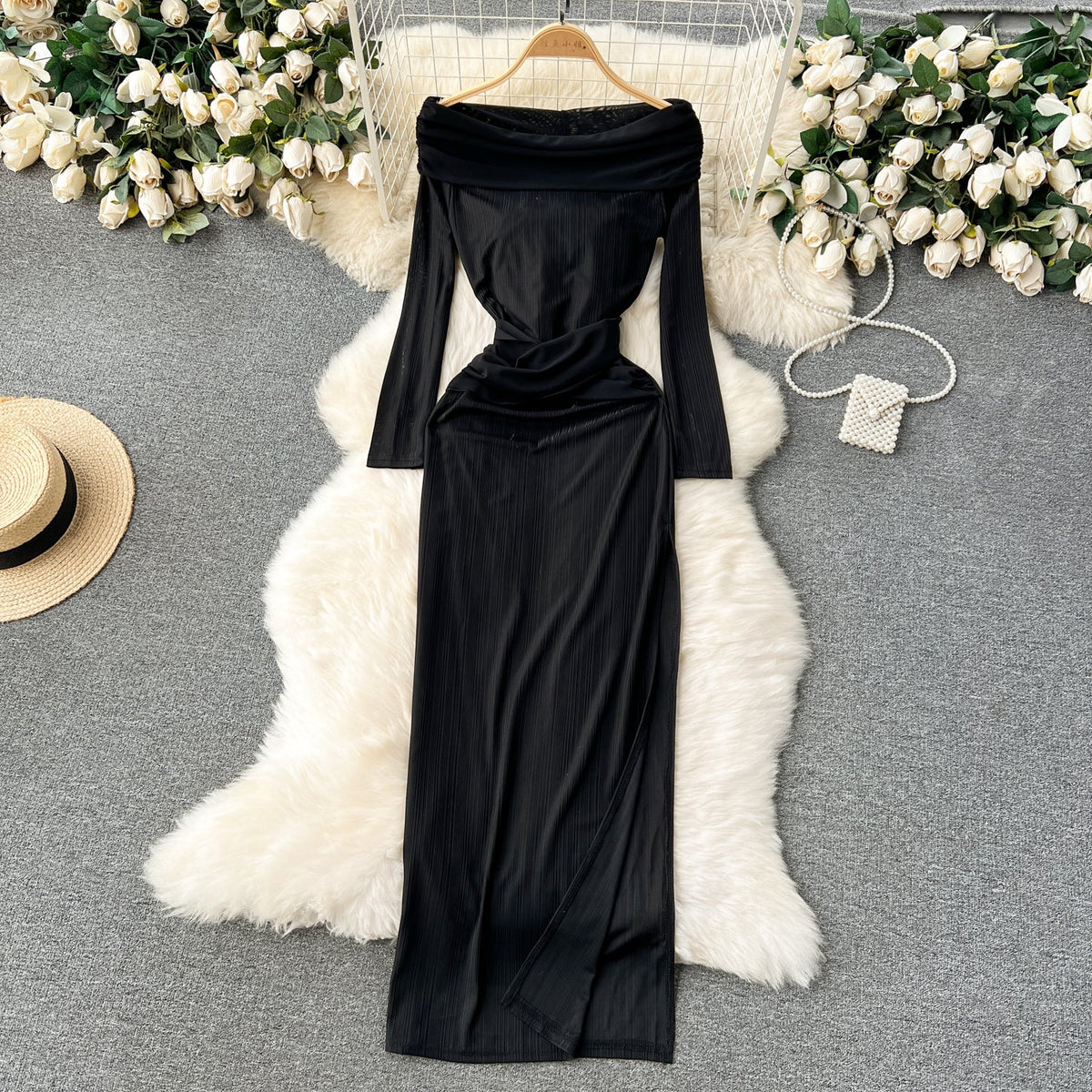 Solid Color Draped Neckline Dress