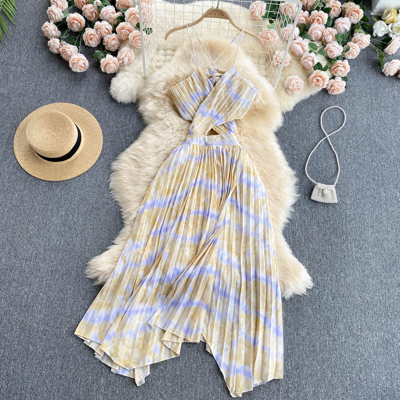 Hollowed Backless V-neck Slip Dress