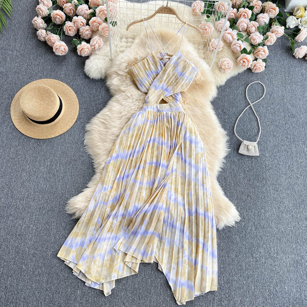 Hollowed Backless V-neck Slip Dress
