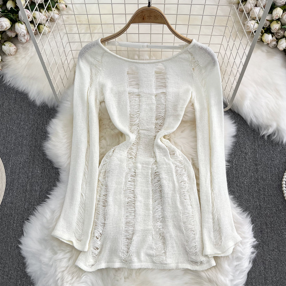 Hollow Ripped Backless Sun-protection Dress