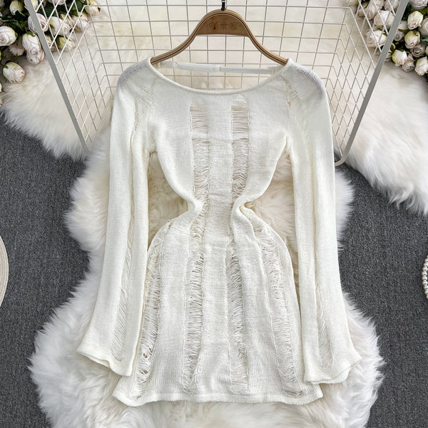 Hollow Ripped Backless Sun-protection Dress