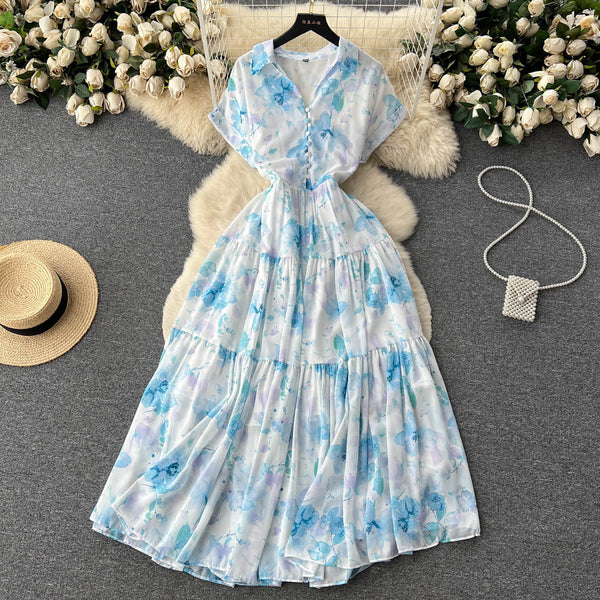 Holiday Floral Chiffon Shirt Dress