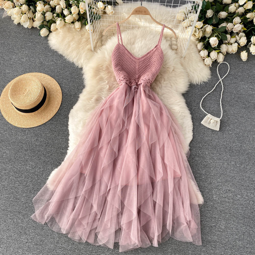 High Waist Mesh Puffy Slip Dress