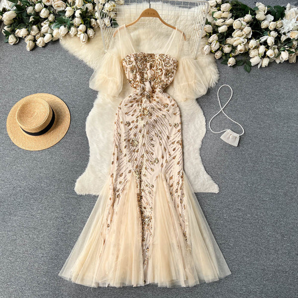 High-end Patchwork Sequin Fishtail Dress