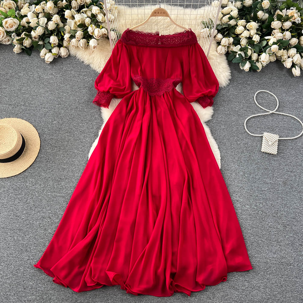 Niche Off-shoulder Crochet Lace Dress