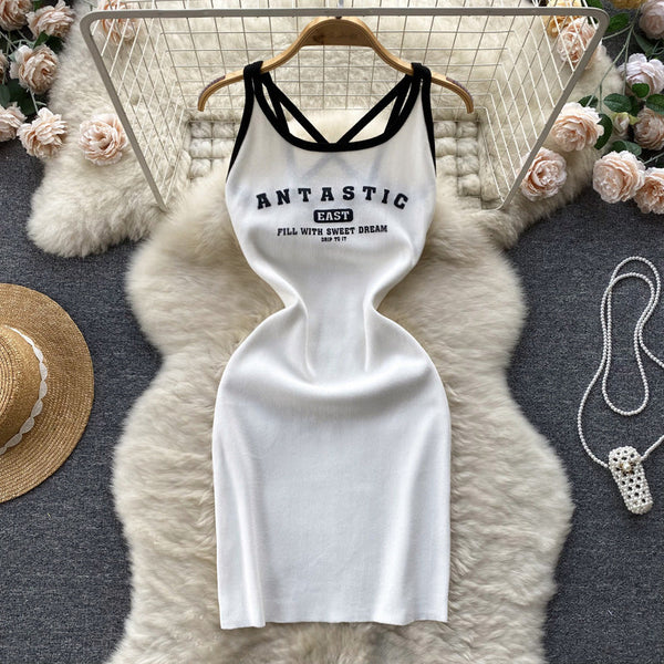 Letter Printed Sportswear Tank Dress