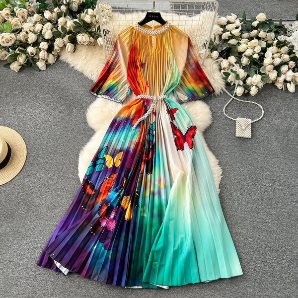 Elegant Beaded Floral Printed Dress