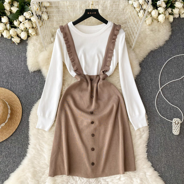 Faux Two-pieces Patchwork Knitted Dress