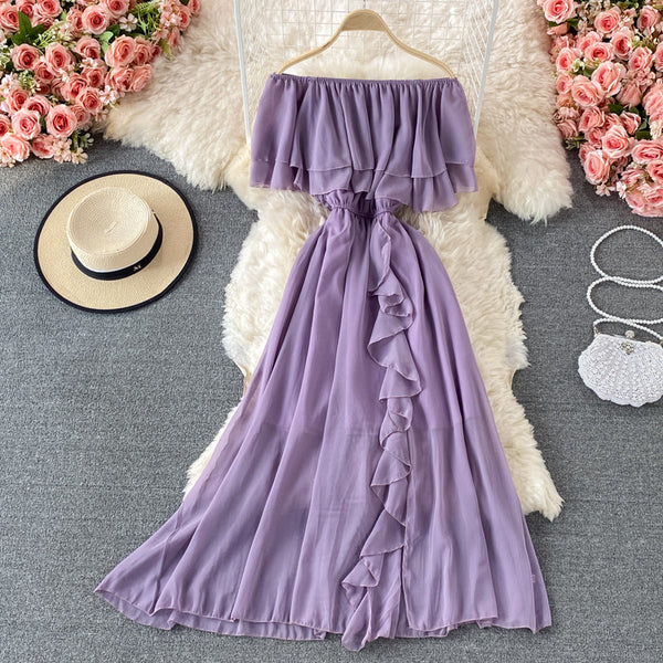 Off-shoulder Ruffled Chiffon Dress