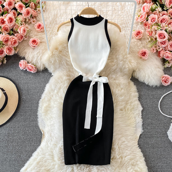 Knitted Patchwork Slim Fit Dress
