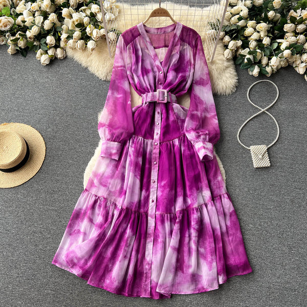 Irregular Design Tie-dye Chiffon Dress