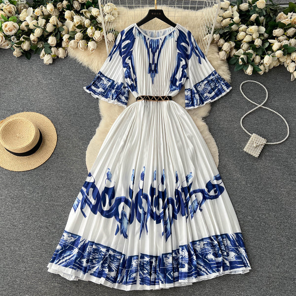 Loose-fit Color Blocking Pleated Dress