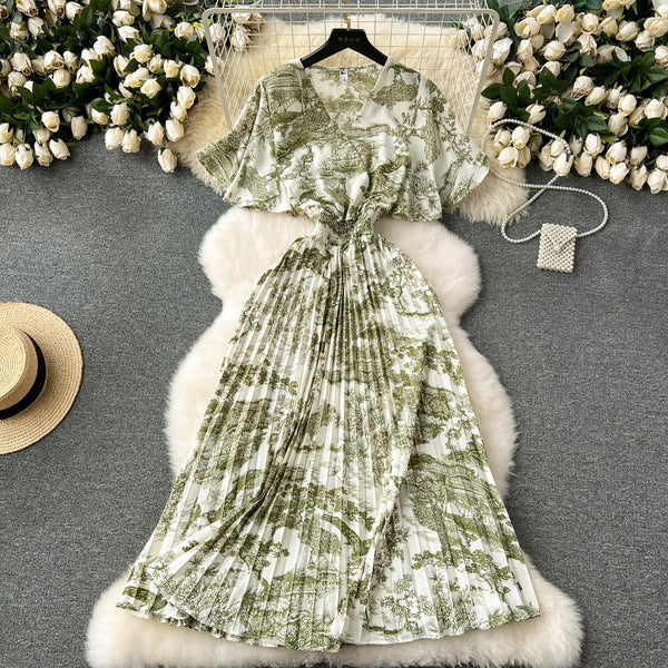 Vintage Floral Printed Chiffon Dress
