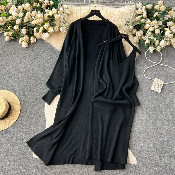 Cope Cardigan&Slip Dress Knitted 2Pcs