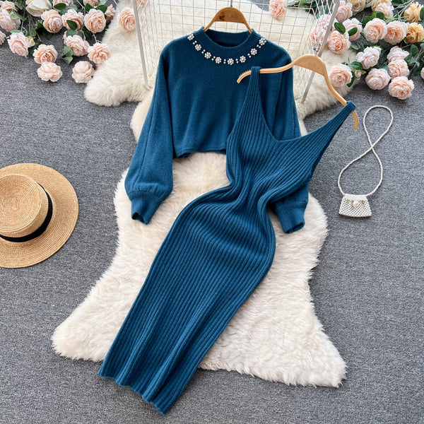 Vintage Beaded Jersey&V-neck Halter Dress