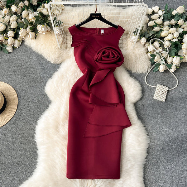 3d Floral Sleeveless Slim Dress