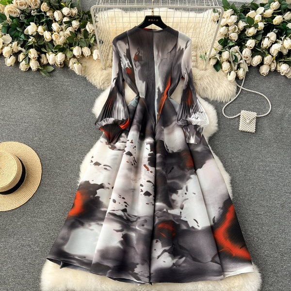 French Style Tie-dye Printed Dress