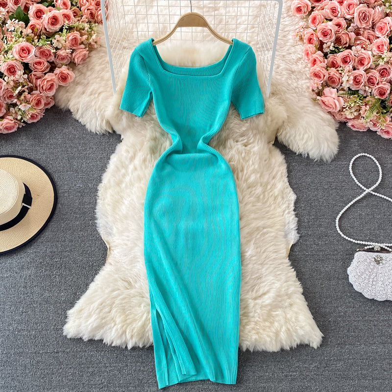 Vintage Solid Bodycon Knitted Dress