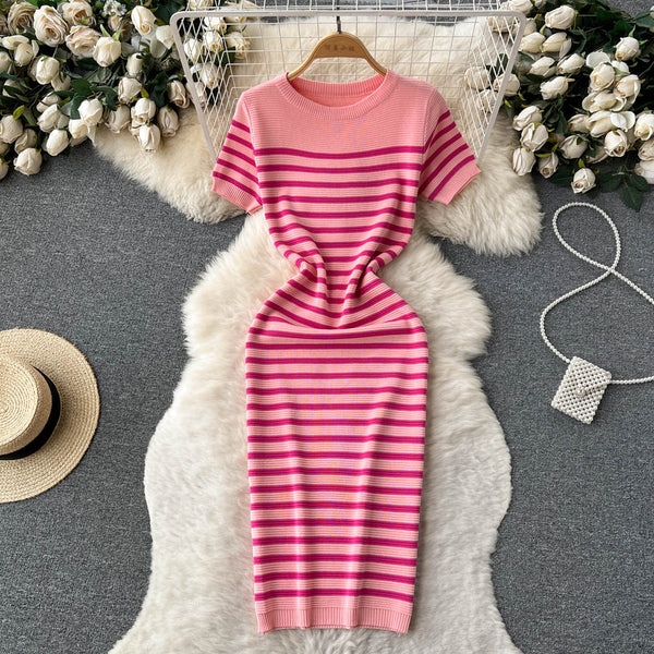 Color Blocking Striped Knitted Dress