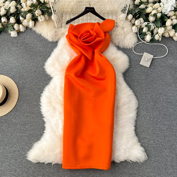 Solid Color 3d Flower Party Dress