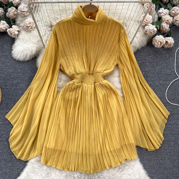 Premium Flared Sleeves Pleated Chiffon Dress