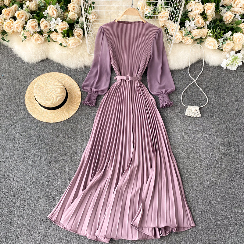 Pressed Pleated Waist Slimming Dress