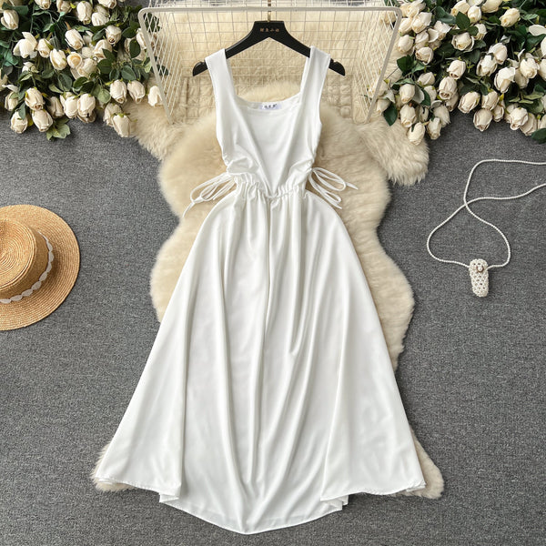 Square Collar Drawstring Slip Dress
