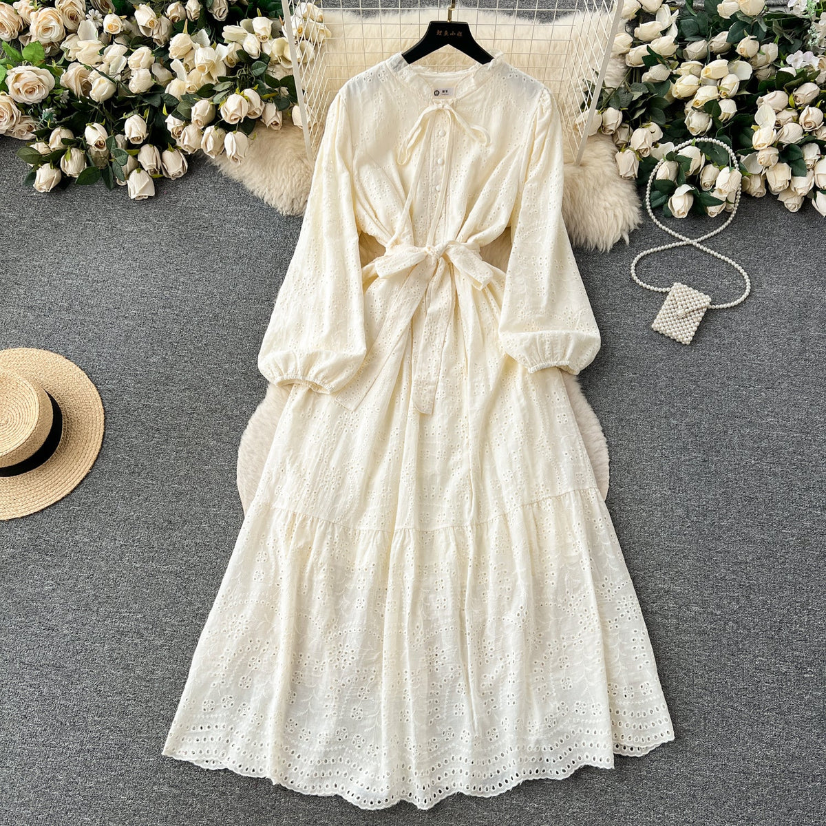 Bohemian Style Lace-up Ruffled Dress