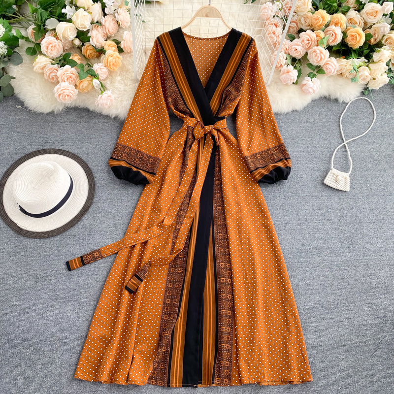 Printed Lace-up Maxi Dress